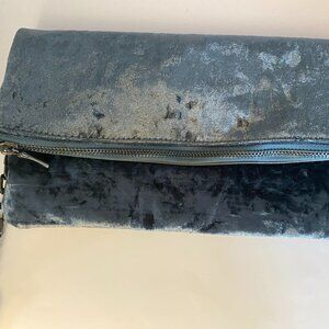Sole Society Velvet fold over clutch in slate/blue color